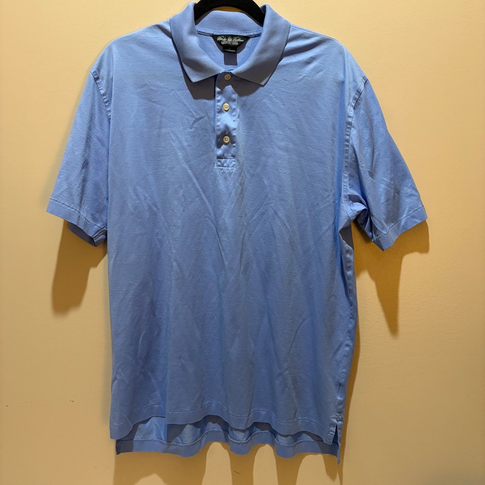 Brooks Brothers Country‎ Club Performance Knit Polo Shirt Light Blue Mens Size L